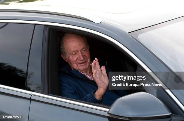 The King Emeritus leaving the Zarzuela after his meeting with King Felipe VI, at the Zarzuela Palace, on 23 May, 2022 in Madrid, Spain. This is the...