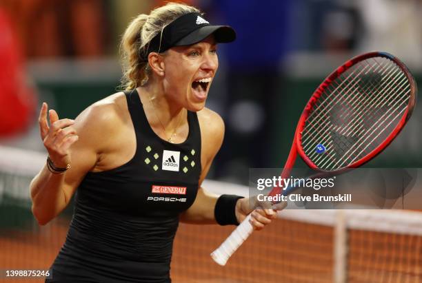 Angelique Kerber of Germany celebrates victory against Magdalena Frech of Poland during the Women's Singles First Round match on Day 2 of The 2022...