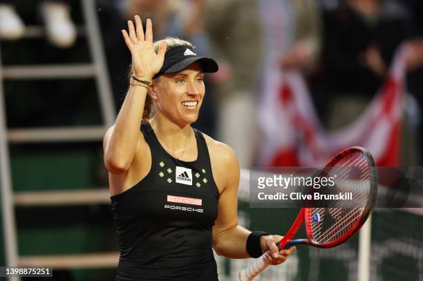 Angelique Kerber of Germany celebrates victory against Magdalena Frech of Poland during the Women's Singles First Round match on Day 2 of The 2022...