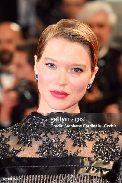 Léa Seydoux attends the screening of "Crimes Of The Future" during the 75th annual Cannes film festival at Palais des Festivals on May 23, 2022 in...