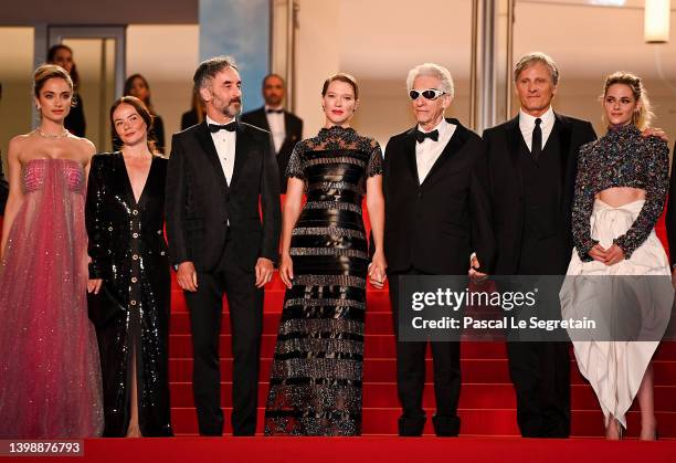 Denise Capezza, Nadia Litz, Don McKellar, Léa Seydoux, Director David Cronenberg, Viggo Mortensen and Kristen Stewart attend the screening of "Crimes...