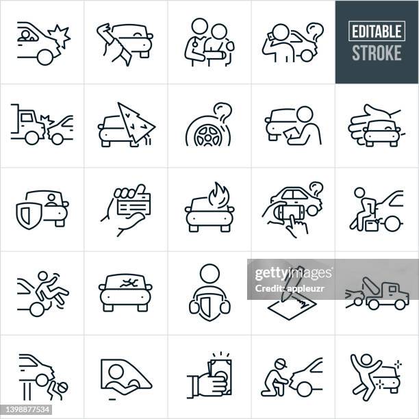 ilustrações de stock, clip art, desenhos animados e ícones de auto insurance thin line icons - editable stroke - acidente conceito