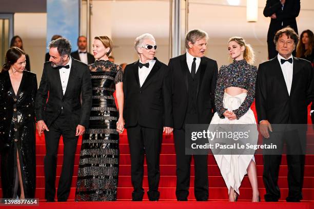 Nadia Litz, Don McKellar, Léa Seydoux, Director David Cronenberg, Viggo Mortensen, Kristen Stewart and Robert Lantos attend the screening of "Crimes...