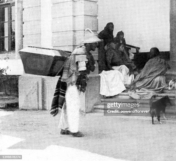 stockillustraties, clipart, cartoons en iconen met coffin peddler in guanajuato city, mexico - 19th century - guanajuato staat