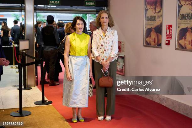 Director Angeles Gonzalez-Sinde and Princess Elena of Spain attend the 'El Comensal' premiere at the Paz cinema on May 23, 2022 in Madrid, Spain.