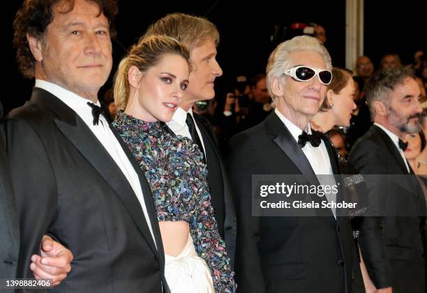 Robert Lantos, Kristen Stewart, Viggo Mortensen and Director David Cronenberg attend the screening of "Crimes Of The Future" during the 75th annual...