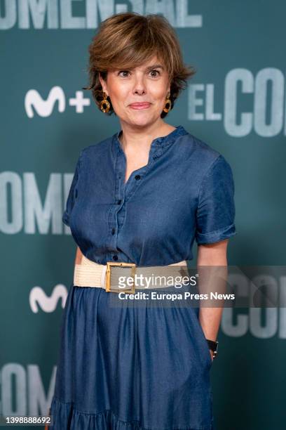 Former vice-president of the government Soraya Saenz de Santamaria poses during the preview of the film 'El comensal', at the Paz cinema, on 23 May,...