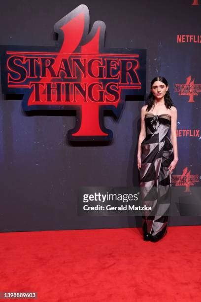 Natalia Dyer arrives for the screening of the Netflix series "Stranger Things" Season 4 at Kraftwerk on May 23, 2022 in Berlin, Germany.