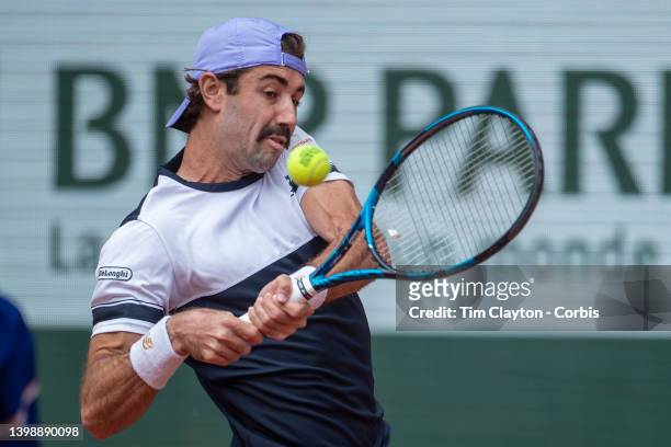 May 23. Jordan Thompson of Australia in action against Rafael Nadal of Spain on Court Philippe Chatrier during the singles first round match at the...