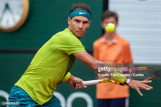 May 23. Rafael Nadal of Spain in action against Jordan Thompson of Australia on Court Philippe Chatrier during the singles first round match at the...