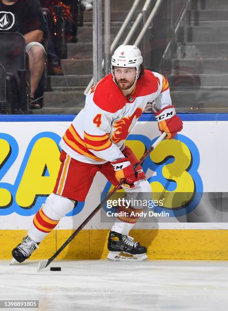 May 22: Rasmus Andersson of the Calgary Flames skates during Game Three of the Second Round of the 2022 Stanley Cup Playoffs against the Edmonton...