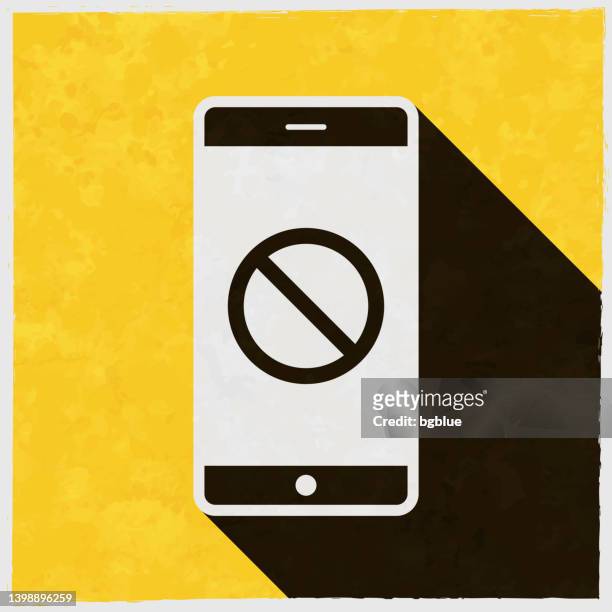 ilustrações, clipart, desenhos animados e ícones de smartphone sem símbolo. ícone com sombra longa no fundo amarelo texturizado - exclusão