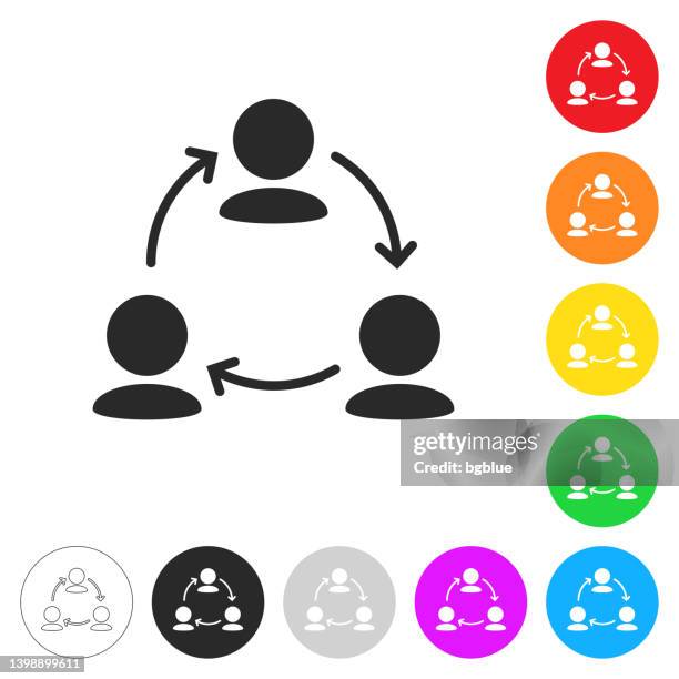 team management. icon on colorful buttons - three people icon stock illustrations