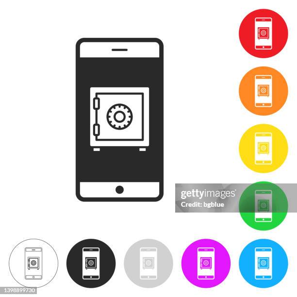 smartphone with safe box. icon on colorful buttons - iphone lock screen stock illustrations
