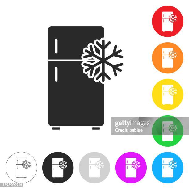 fridge with snowflake. icon on colorful buttons - freezer icon stock illustrations