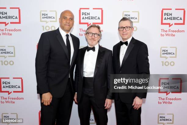 Cory Booker, Don Katz and Drew Pinsky attends the 2022 PEN America Literary Gala at American Museum of Natural History on May 23, 2022 in New York...