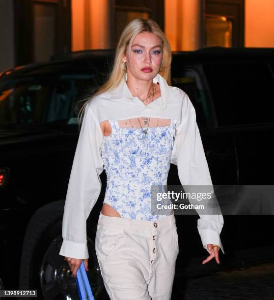 Gigi Hadid arrives at the launch event for her bikini line 'Gigi x Frankies Bikinis' on May 23, 2022 in New York City.