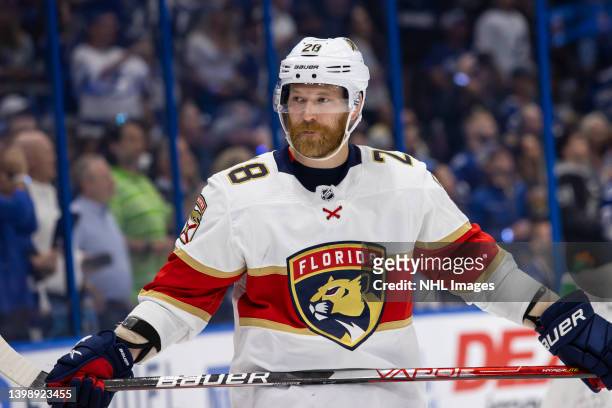 Claude Giroux of the Florida Panthers against the Tampa Bay Lightning during the second period in Game Four of the Second Round of the 2022 Stanley...