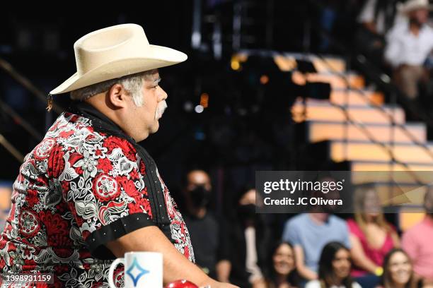 Don Cheto speaks onstage during "Tengo Talento, Mucho Talento" Season 26 Top 12 on May 23, 2022 in Burbank, California.