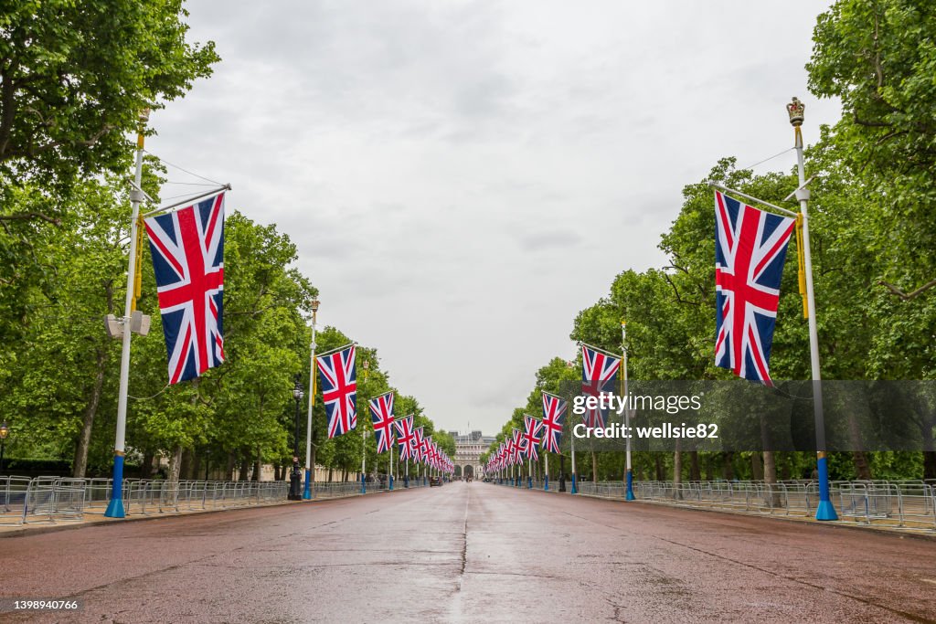 The Mall lined with Union Jack flags