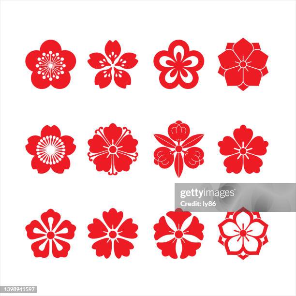 ilustraciones, imágenes clip art, dibujos animados e iconos de stock de iconos de cerezos en flor 06 - flor de cerezo