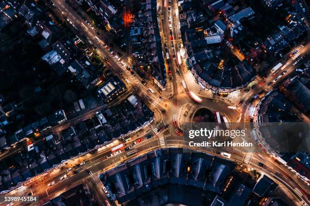 a night-time aerial view of muswell hill in london - london street stockfoto's en -beelden