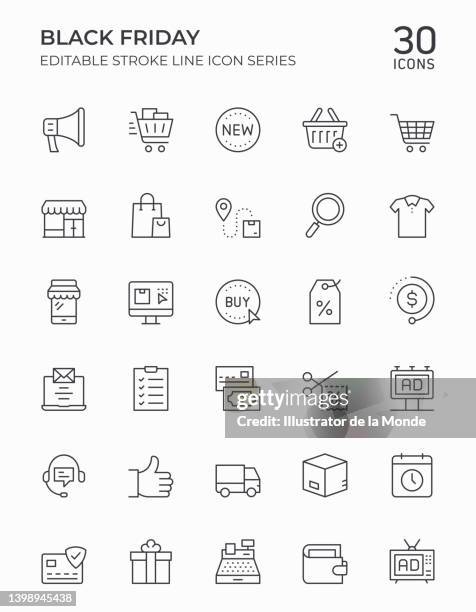 black friday editable stroke line icons - shopping bag icon stock illustrations