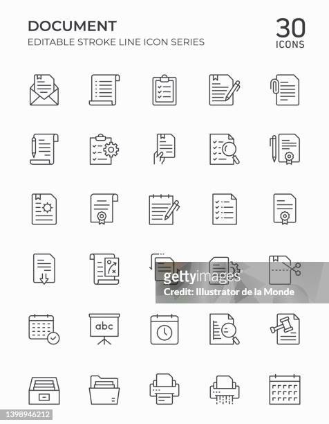 bearbeitbare konturliniensymbole für dokumente - files stock-grafiken, -clipart, -cartoons und -symbole