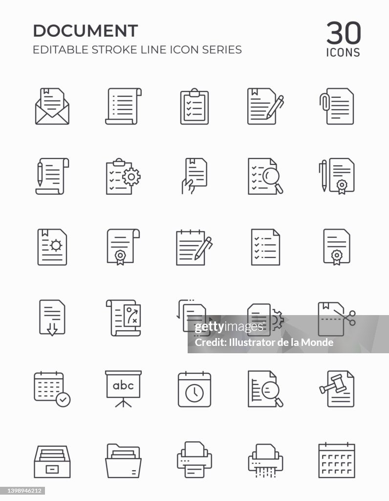 Icônes de ligne de contour modifiables du document