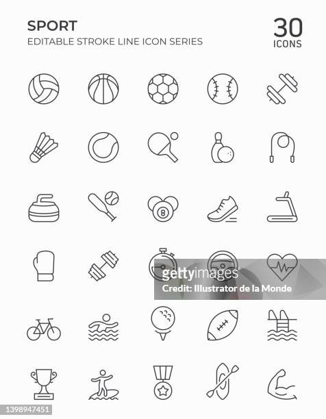 stockillustraties, clipart, cartoons en iconen met sport editable stroke line icons - basketball icon