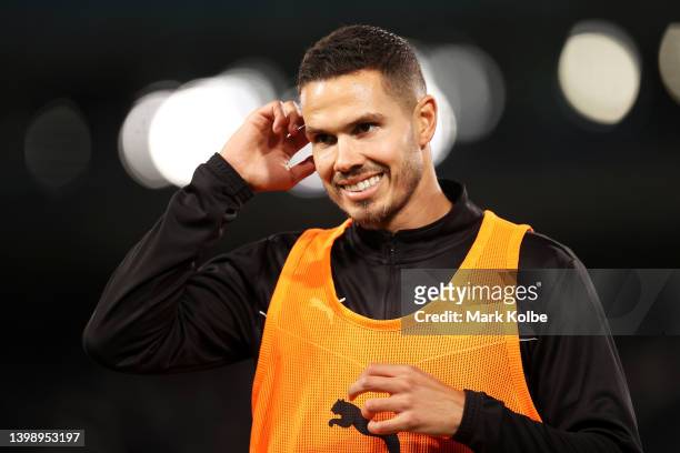 Jack Rodwell speaks to a team mate during an A-Leagues All Stars training session at Accor Stadium on May 24, 2022 in Sydney, Australia.