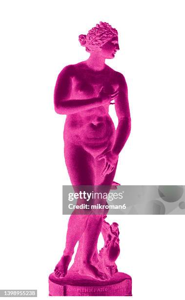 old chromolithograph illustration of marble sculpture venus de' medici or medici venus - marble sculpture imagens e fotografias de stock