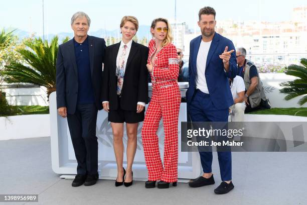 Viggo Mortensen, Lea Seydoux, Kristen Stewart and Scott Speedman attend the photocall for "Crimes Of The Future" during the 75th annual Cannes film...