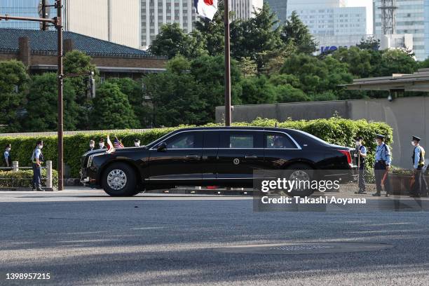 President Joe Biden's motorcade departs the Japanese Prime Minister's official residence on May 24, 2022 in Tokyo, Japan. President Biden arrived in...