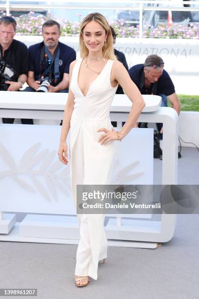 Denise Capezza attends the photocall for "Crimes Of The Future" during the 75th annual Cannes film festival at Palais des Festivals on May 24, 2022...