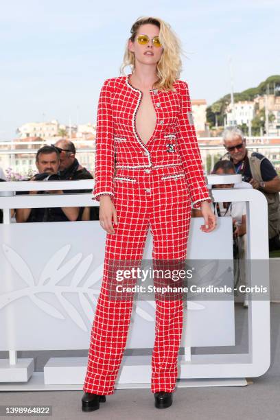Kristen Stewart attends the photocall for "Crimes Of The Future" during the 75th annual Cannes film festival at Palais des Festivals on May 24, 2022...