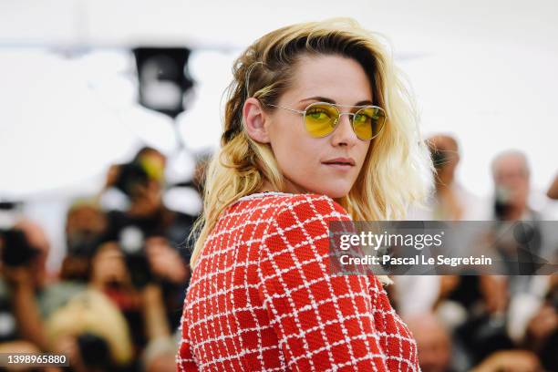 Kristen Stewart attends the photocall for "Crimes Of The Future" during the 75th annual Cannes film festival at Palais des Festivals on May 24, 2022...