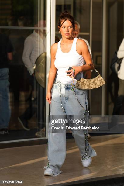 Adèle Exarchopoulos is seen during the 75th annual Cannes film festival on May 23, 2022 in Cannes, France.