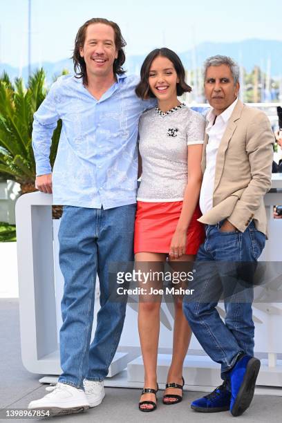 Reda Kateb, Lyna Khoudri and Director Rachid Bouchareb attend the photocall for "Nos Frangins " during the 75th annual Cannes film festival at Palais...