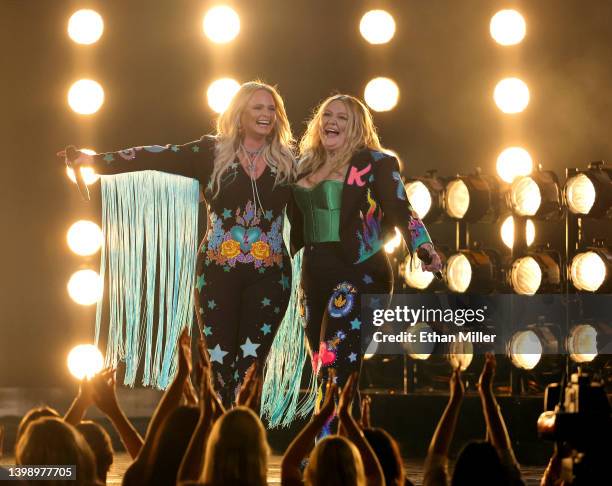 Miranda Lambert and Elle King perform onstage during the 2022 Billboard Music Awards at MGM Grand Garden Arena on May 15, 2022 in Las Vegas, Nevada.