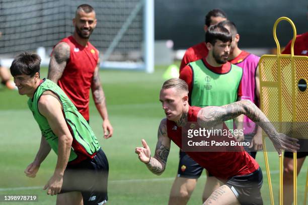 Rick Karsdorp of AS Roma in action during a AS Roma Training Session at Arena Kombetare on May 24, 2022 in Tirana, Albania. AS Roma will face...