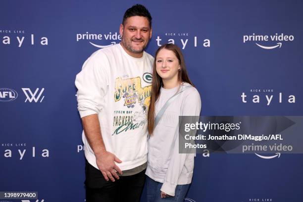 Champion Brendan Fevola and his daughter are pictured at the premiere screening of the Australian Amazon Original Documentary Kick Like Tayla at...