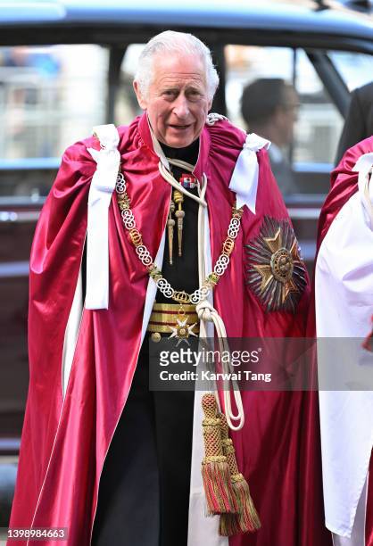 Prince Charles, Prince of Wales arrives for the Order of the Bath Service at Westminster Abbey on May 24, 2022 in London, England.