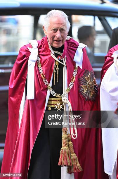 Prince Charles, Prince of Wales arrives for the Order of the Bath Service at Westminster Abbey on May 24, 2022 in London, England.