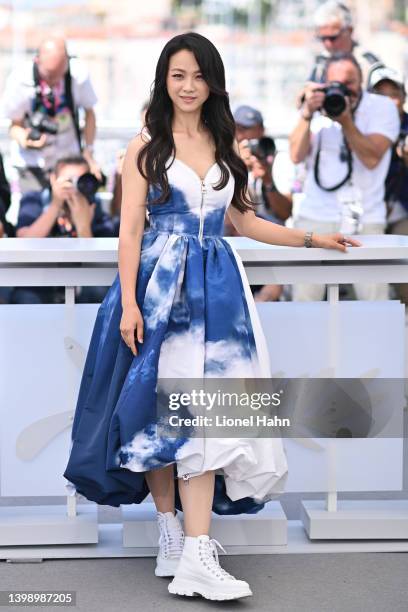 Tang Wei attends the photocall for "Decision To Leave " during the 75th annual Cannes film festival at Palais des Festivals on May 24, 2022 in...