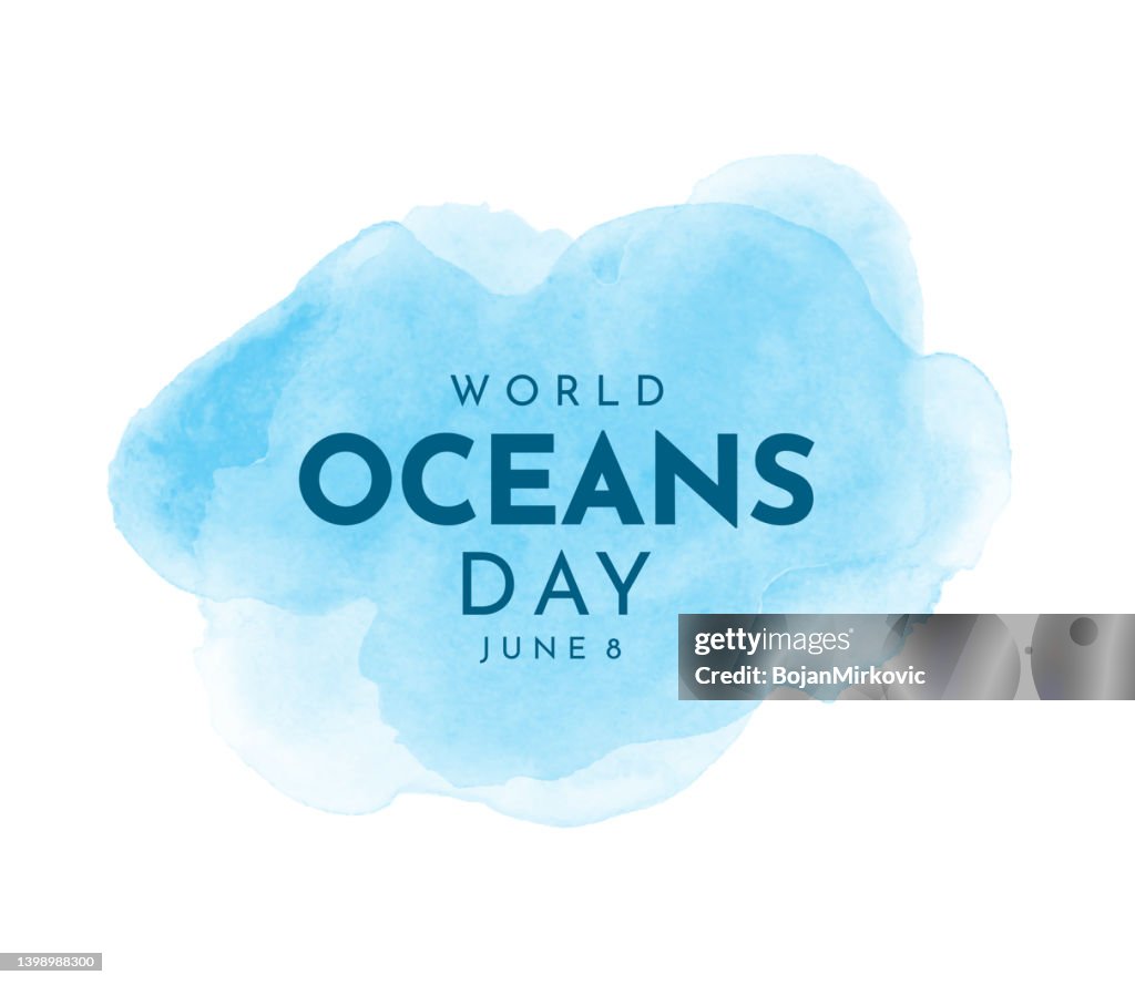 Poster ad acquerello della Giornata Mondiale degli Oceani. Vettore
