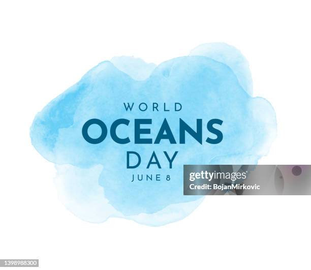 stockillustraties, clipart, cartoons en iconen met world oceans day watercolor poster. vector - red background