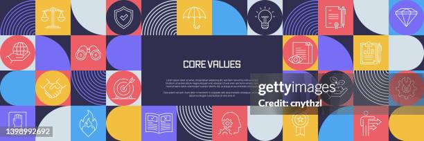 core values related design with line icons. simple outline symbol icons. - determination stock illustrations