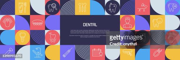 ilustrações de stock, clip art, desenhos animados e ícones de dental related design with line icons. simple outline symbol icons. - dentist's office