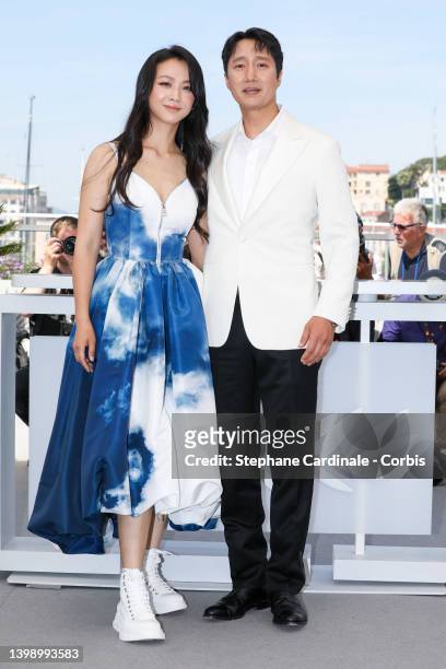 Tang Wei and Park Hae-il attend the screening of "Decision To Leave " during the 75th annual Cannes film festival at Palais des Festivals on May 23,...